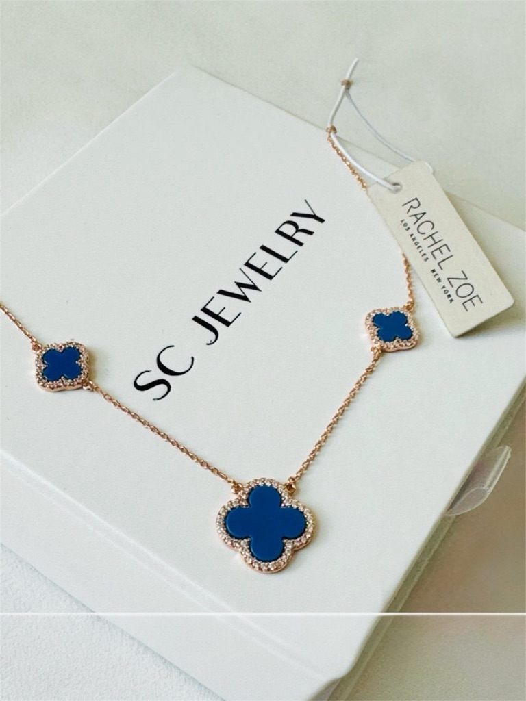 Rachel Zoe 18k Gold Plated Blue Stone Clover Necklace | 925 Sterling Silver